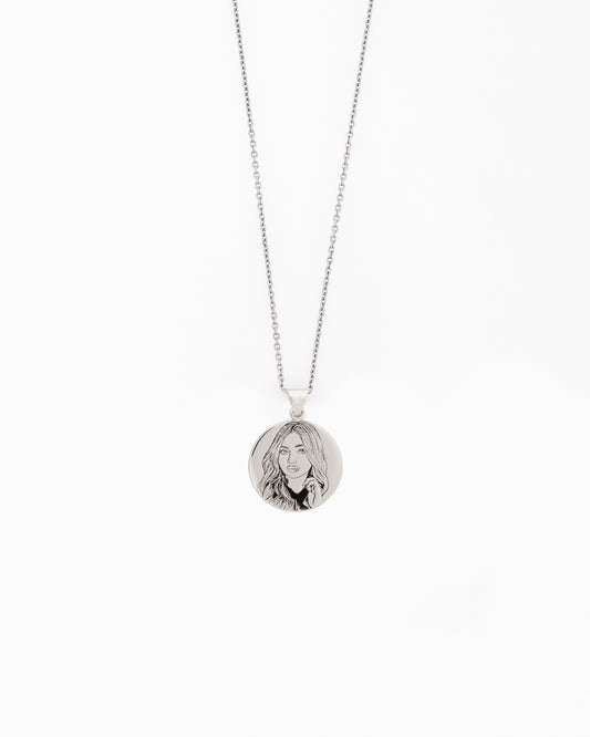 Engraved portrait necklace